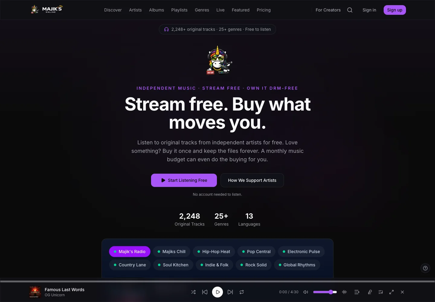 Majiks Online public homepage screenshot