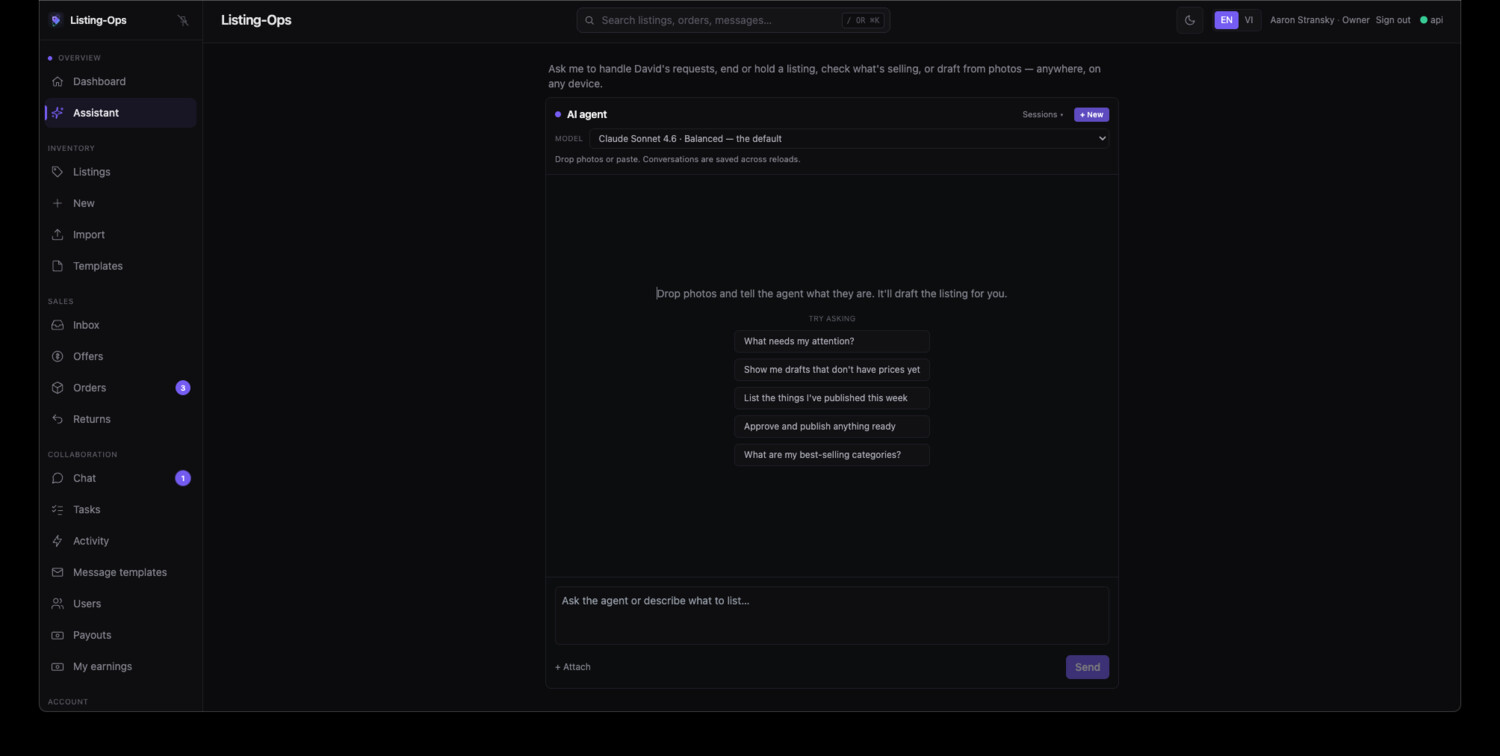 The Listing-Ops assistant view